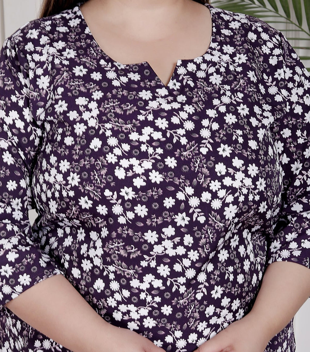 Plus Size Poly Crepe Floral Print  Straight Kurta Purple-100058
