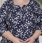 Plus Size Poly Crepe Floral Print  Straight Kurta Blue -100059