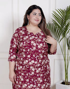 Plus Size Poly Crepe Floral Print  Straight Kurta Red-100060