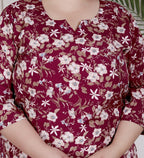 Plus Size Poly Crepe Floral Print  Straight Kurta Red-100060