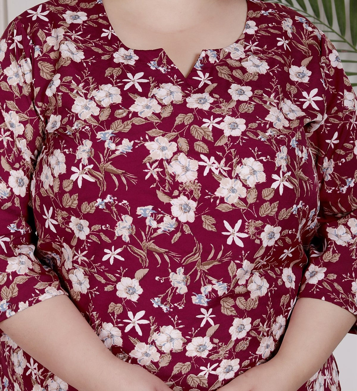 Plus Size Poly Crepe Floral Print  Straight Kurta Red-100060