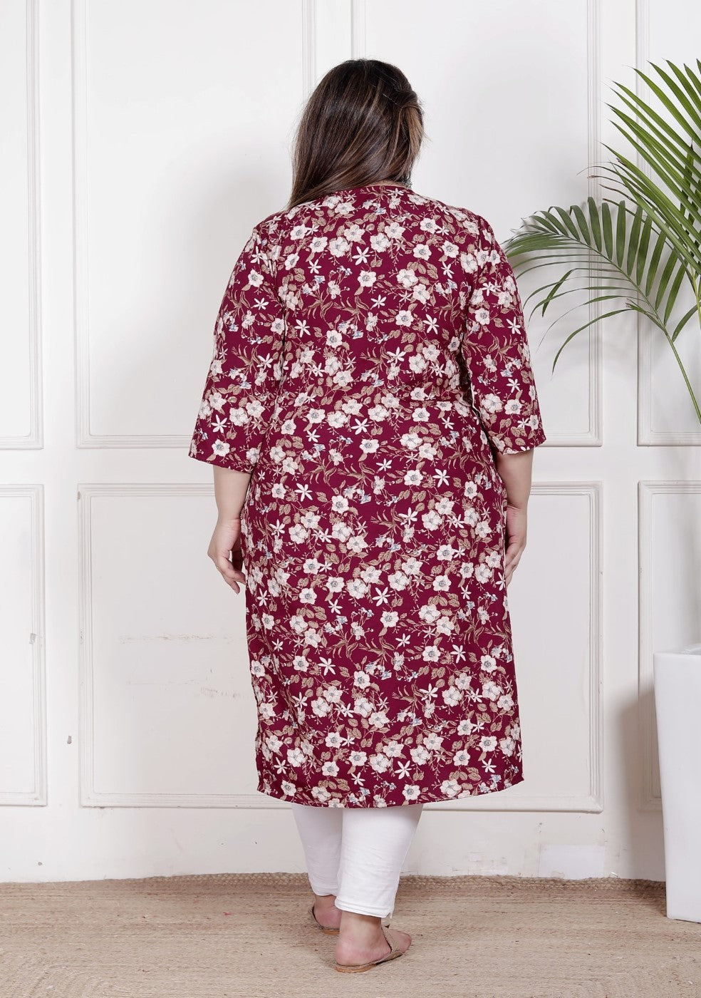 Plus Size Poly Crepe Floral Print  Straight Kurta Red-100060