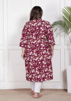 Plus Size Poly Crepe Floral Print  Straight Kurta Red-100060