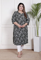 Plus Size Poly Crepe Floral Print  Straight Kurta Green-100061