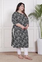 Plus Size Poly Crepe Floral Print  Straight Kurta Green-100061