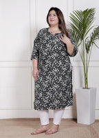 Plus Size Poly Crepe Floral Print  Straight Kurta Green-100061