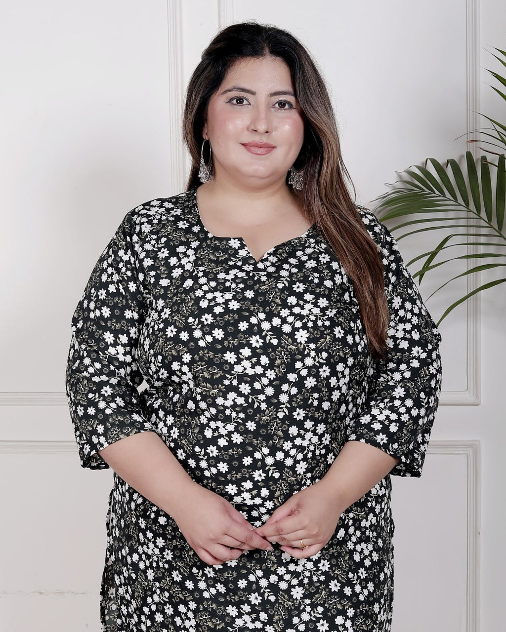 Plus Size Poly Crepe Floral Print  Straight Kurta Green-100061