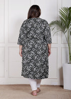 Plus Size Poly Crepe Floral Print  Straight Kurta Green-100061