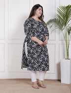 Plus Size Poly Crepe Floral Print  Straight Kurta Black-100062