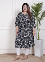 Plus Size Poly Crepe Floral Print  Straight Kurta Black-100062