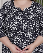 Plus Size Poly Crepe Floral Print  Straight Kurta Black-100062