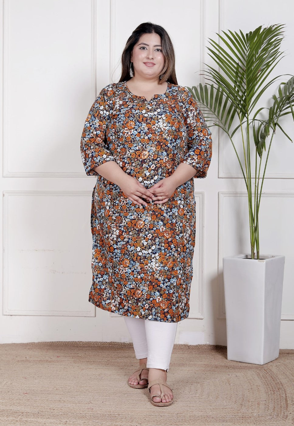 Plus Size Poly Crepe Floral Print  Straight Kurta Blue -100063 Secondary image