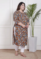Plus Size Poly Crepe Floral Print  Straight Kurta Blue -100063