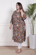 Plus Size Poly Crepe Floral Print  Straight Kurta Blue -100063