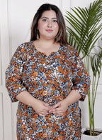 Plus Size Poly Crepe Floral Print  Straight Kurta Blue -100063