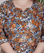 Plus Size Poly Crepe Floral Print  Straight Kurta Blue -100063