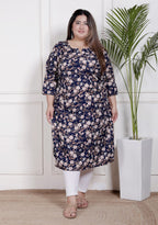 Plus Size Poly Crepe Floral Print  Straight Kurta Blue -100064