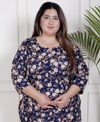 Plus Size Poly Crepe Floral Print  Straight Kurta Blue -100064
