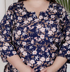 Plus Size Poly Crepe Floral Print  Straight Kurta Blue -100064