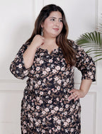 Plus Size Poly Crepe Floral Print  Straight Kurta Black-100065