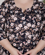 Plus Size Poly Crepe Floral Print  Straight Kurta Black-100065