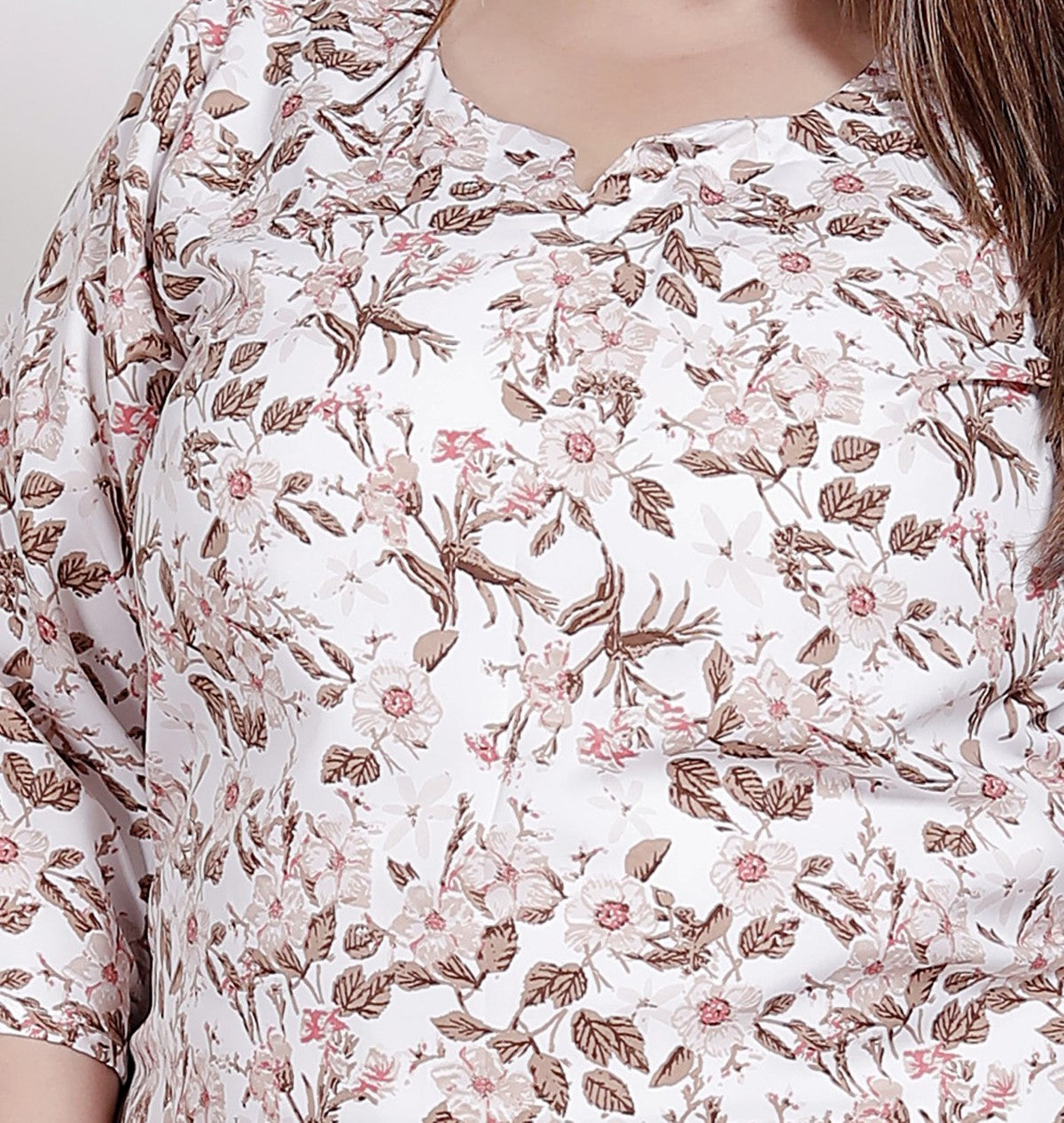 Plus Size Poly Crepe Floral Print  Straight Kurta White-100066