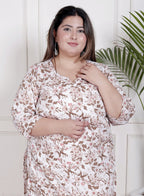 Plus Size Poly Crepe Floral Print  Straight Kurta White-100066