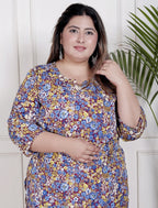 Plus Size Poly Crepe Floral Print  Straight Kurta Maroon-100067