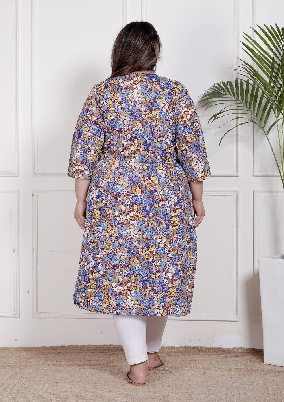 Plus Size Poly Crepe Floral Print  Straight Kurta Maroon-100067