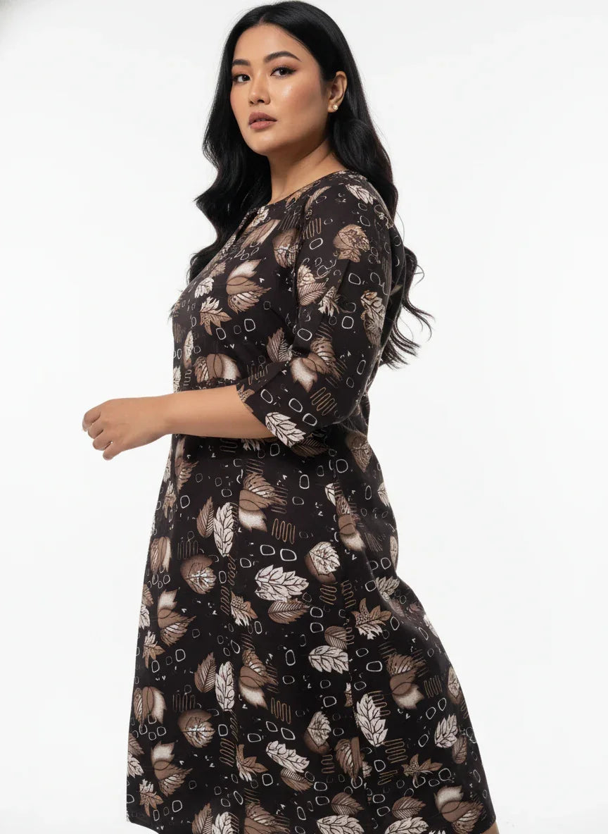 Plus Size Poly Crepe Floral Print  Straight Kurta Brown-100068