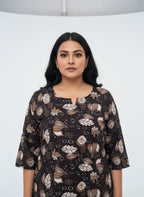 Plus Size Poly Crepe Floral Print  Straight Kurta Brown-100068