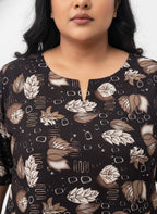 Plus Size Poly Crepe Floral Print  Straight Kurta Brown-100068