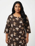 Plus Size Poly Crepe Floral Print  Straight Kurta Brown-100068
