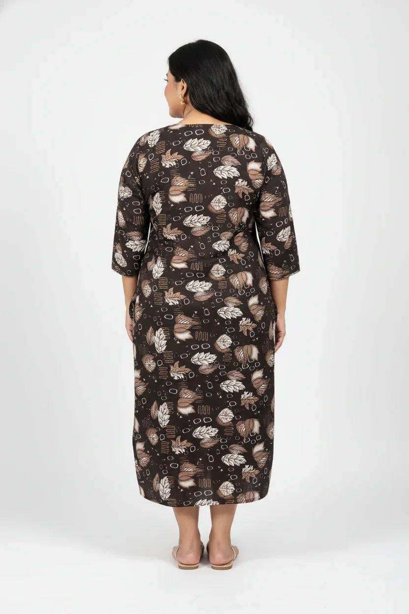 Plus Size Poly Crepe Floral Print  Straight Kurta Brown-100068