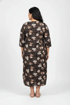 Plus Size Poly Crepe Floral Print  Straight Kurta Brown-100068