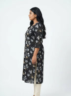 Plus Size Poly Crepe Floral Print  Straight Kurta Black-100069
