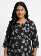 Plus Size Poly Crepe Floral Print  Straight Kurta Black-100069