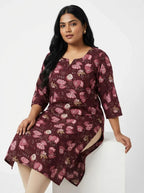 Plus Size Poly Crepe Floral Print  Straight Kurta Maroon-100070