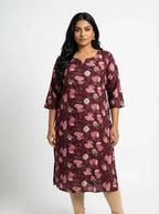 Plus Size Poly Crepe Floral Print  Straight Kurta Maroon-100070