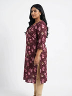 Plus Size Poly Crepe Floral Print  Straight Kurta Maroon-100070