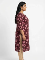 Plus Size Poly Crepe Floral Print  Straight Kurta Maroon-100070