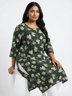 Plus Size Poly Crepe Floral Print  Straight Kurta Green-100071