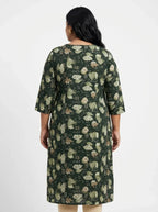 Plus Size Poly Crepe Floral Print  Straight Kurta Green-100071