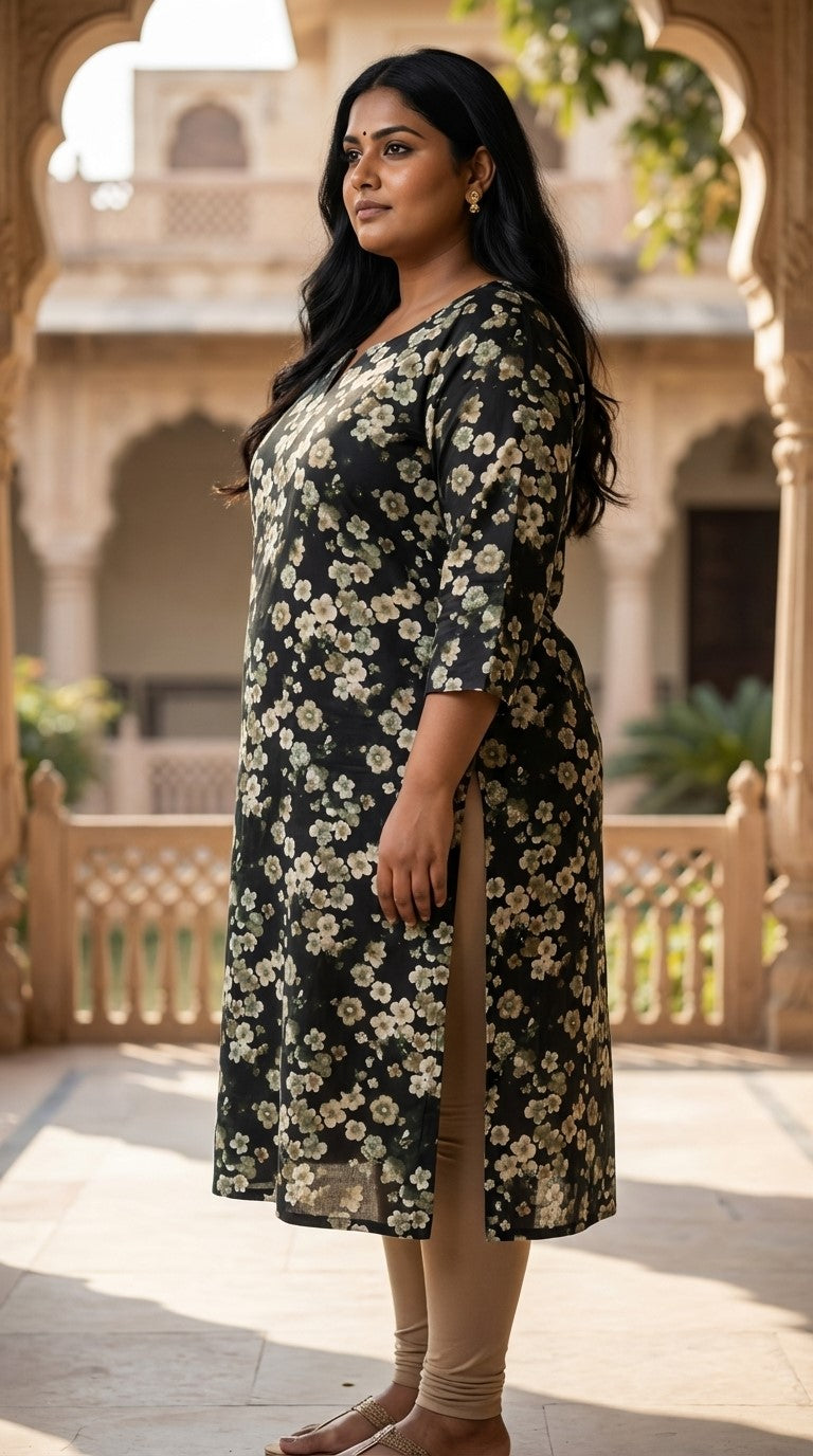 Plus Size Poly Crepe Floral Print  Straight Kurta Green-100072 Secondary image