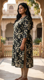 Plus Size Poly Crepe Floral Print  Straight Kurta Green-100072