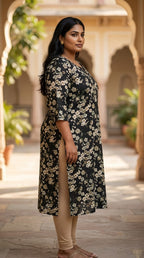 Plus Size Poly Crepe Floral Print  Straight Kurta Green-100072