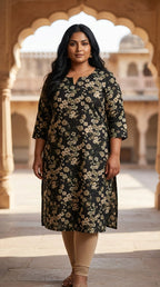 Plus Size Poly Crepe Floral Print  Straight Kurta Green-100072