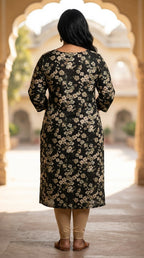 Plus Size Poly Crepe Floral Print  Straight Kurta Green-100072