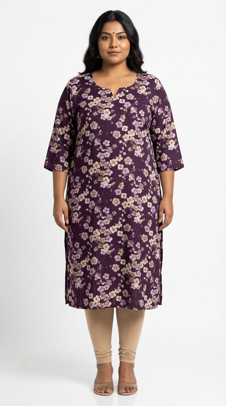 Plus Size Poly Crepe Floral Print  Straight Kurta Purple-100073 Main image