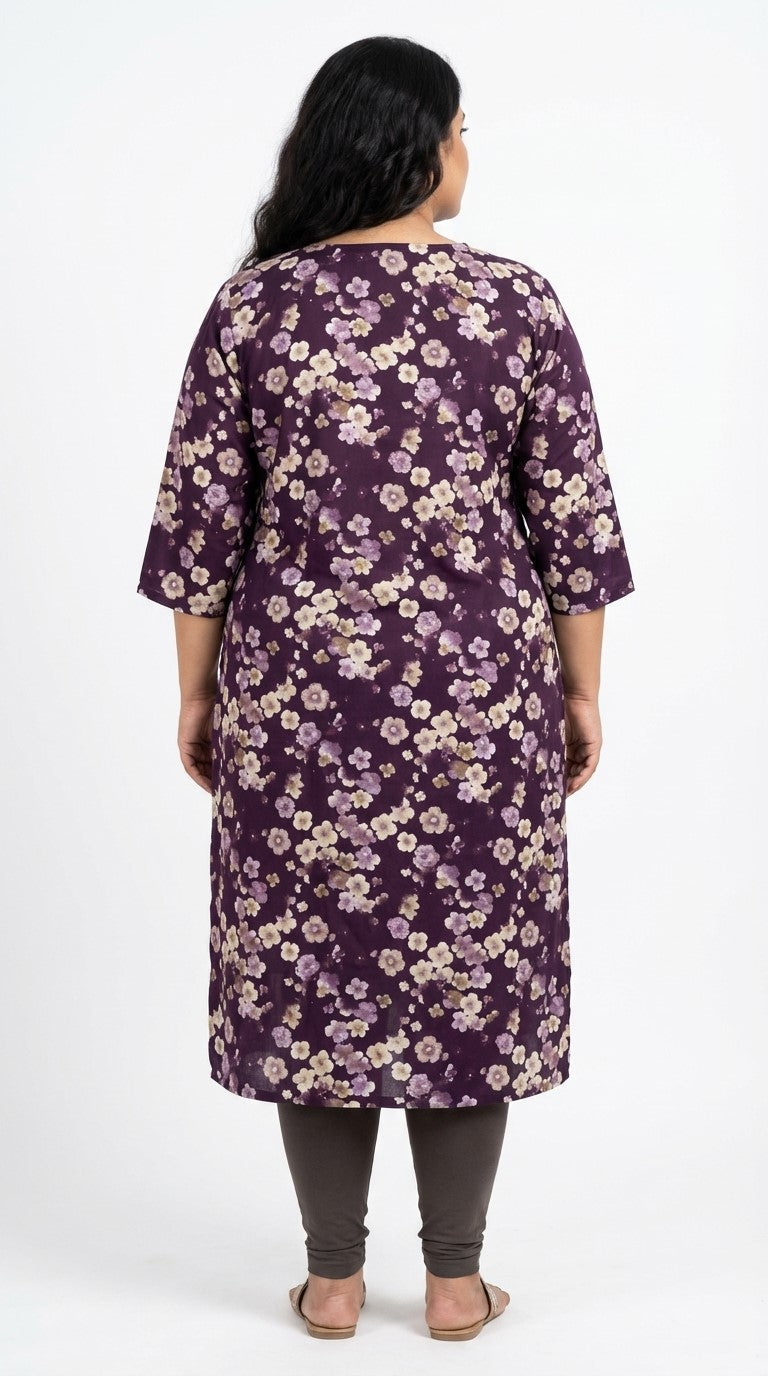 Plus Size Poly Crepe Floral Print  Straight Kurta Purple-100073